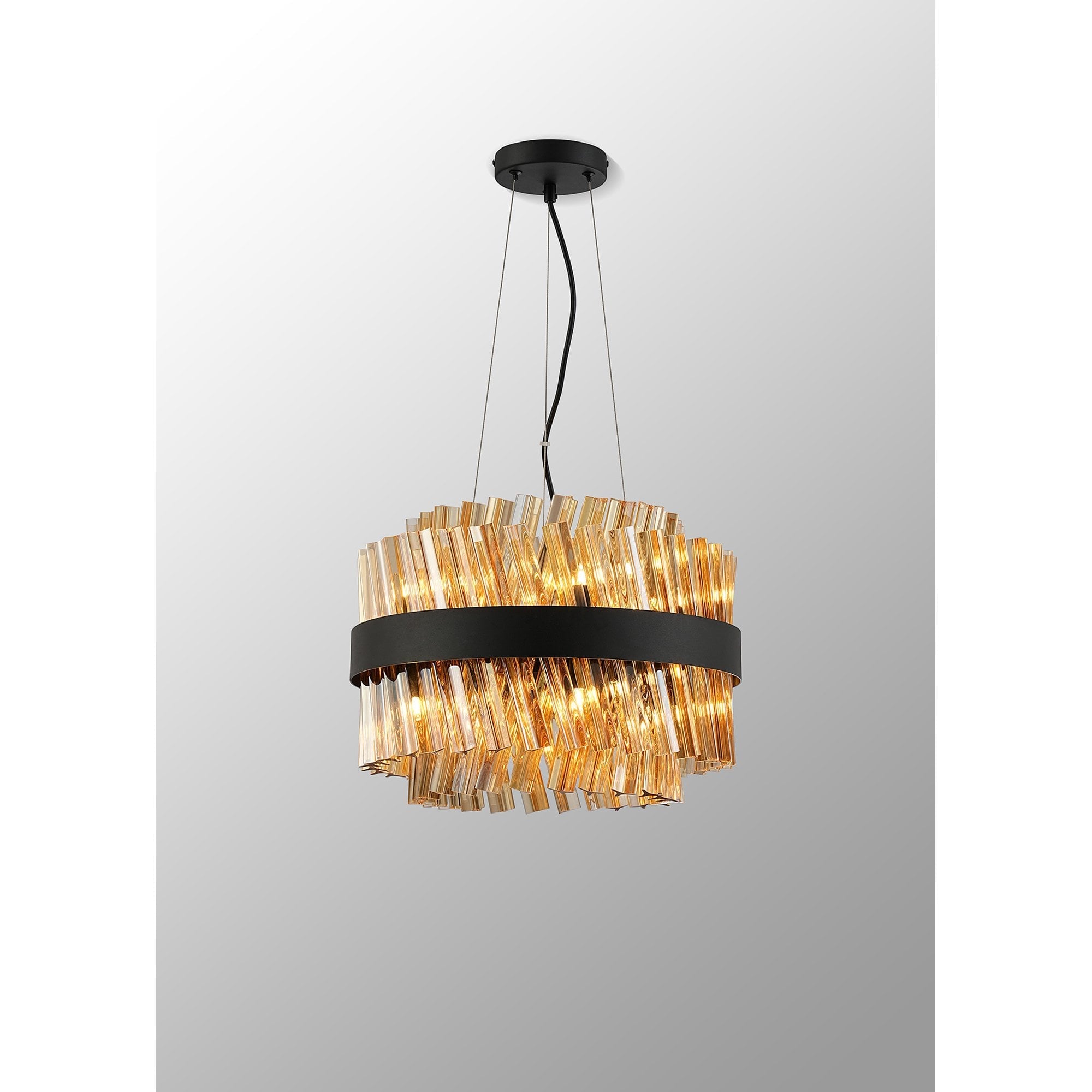 NL9498BL/AM9 Kaffer 10 Light Round Pendant Satin Black Amber