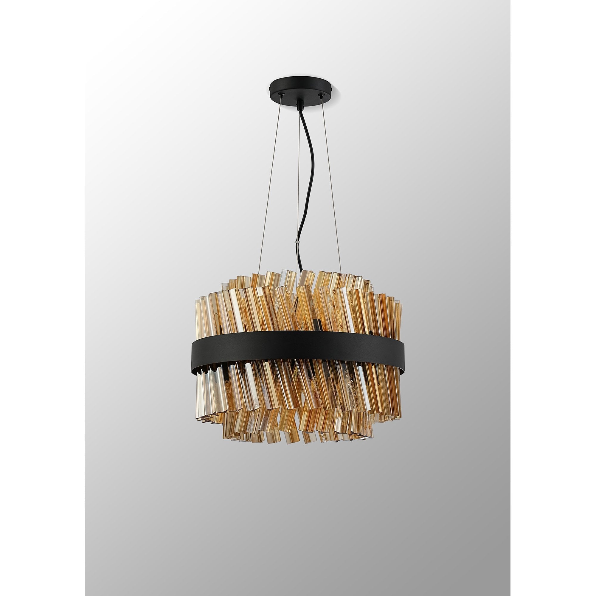NL9498BL/AM9 Kaffer 10 Light Round Pendant Satin Black Amber