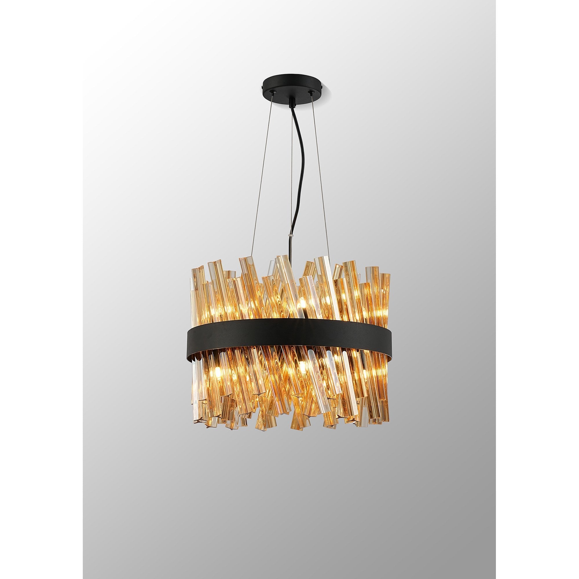 NL9498BL/AM9 Kaffer 10 Light Round Pendant Satin Black Amber