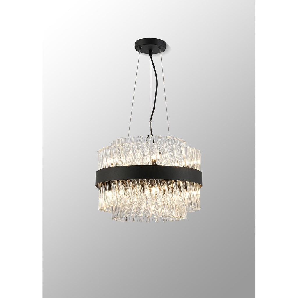 NL9498BL/CL9 Kaffer 10 Light Round Pendant Satin Black Clear