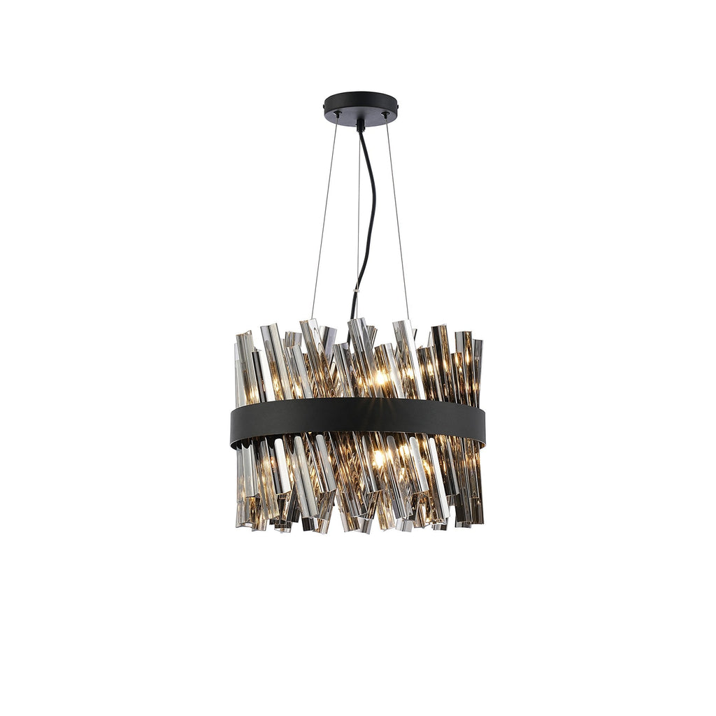 NL9498BL/SM9 Kaffer 10 Light Round Pendant Satin Black Smoke