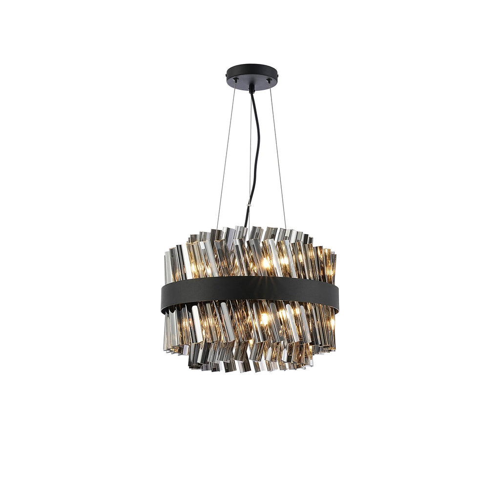 NL9498BL/SM9 Kaffer 10 Light Round Pendant Satin Black Smoke