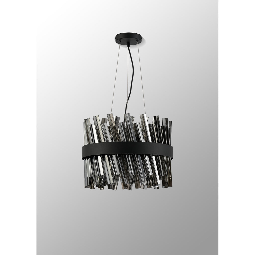 NL9498BL/SM9 Kaffer 10 Light Round Pendant Satin Black Smoke