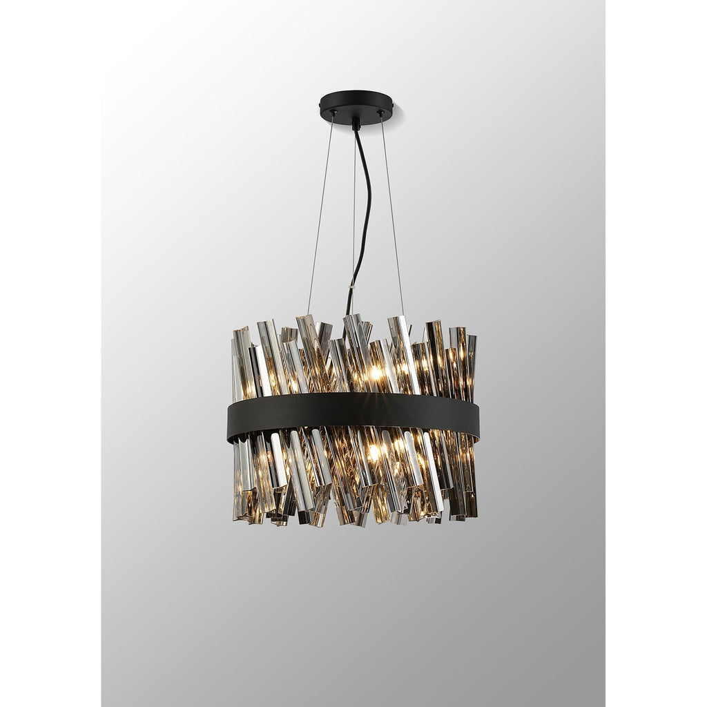 NL9498BL/SM9 Kaffer 10 Light Round Pendant Satin Black Smoke