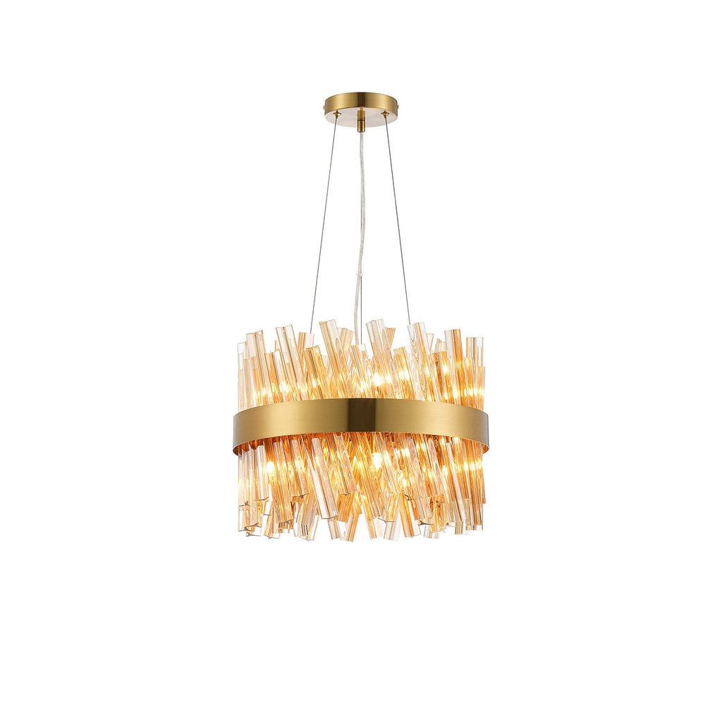 NL9498BR/AM9 Kaffer 10 Light Round Pendant Brass Amber