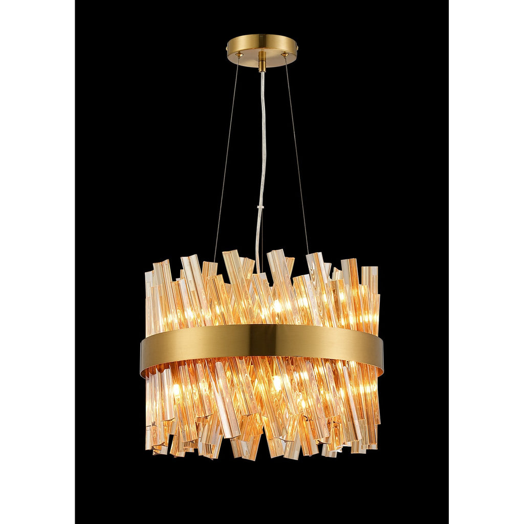 NL9498BR/AM9 Kaffer 10 Light Round Pendant Brass Amber