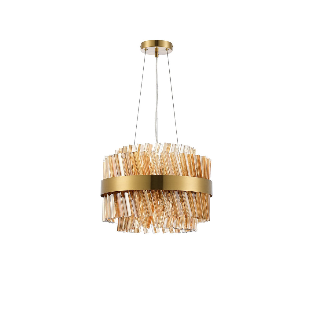 NL9498BR/AM9 Kaffer 10 Light Round Pendant Brass Amber