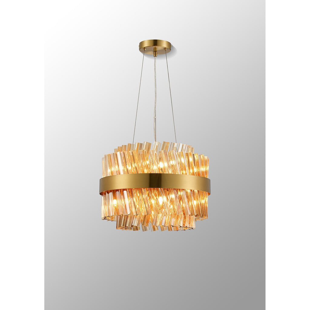 NL9498BR/AM9 Kaffer 10 Light Round Pendant Brass Amber