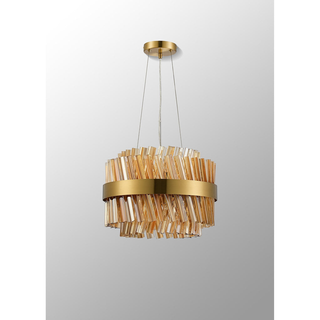 NL9498BR/AM9 Kaffer 10 Light Round Pendant Brass Amber