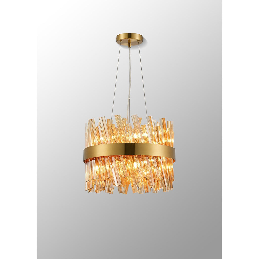NL9498BR/AM9 Kaffer 10 Light Round Pendant Brass Amber
