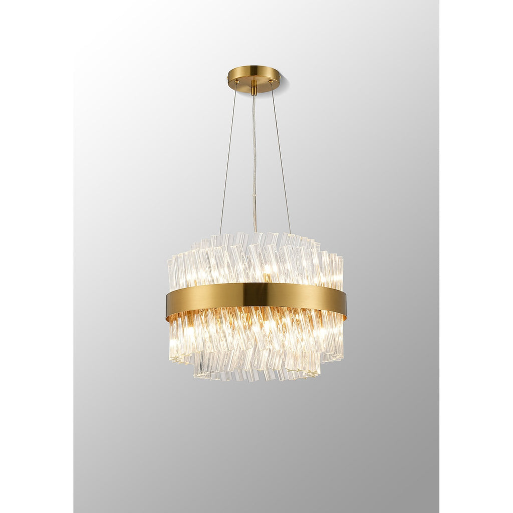 NL9498BR/CL9 Kaffer 10 Light Round Pendant Brass Clear