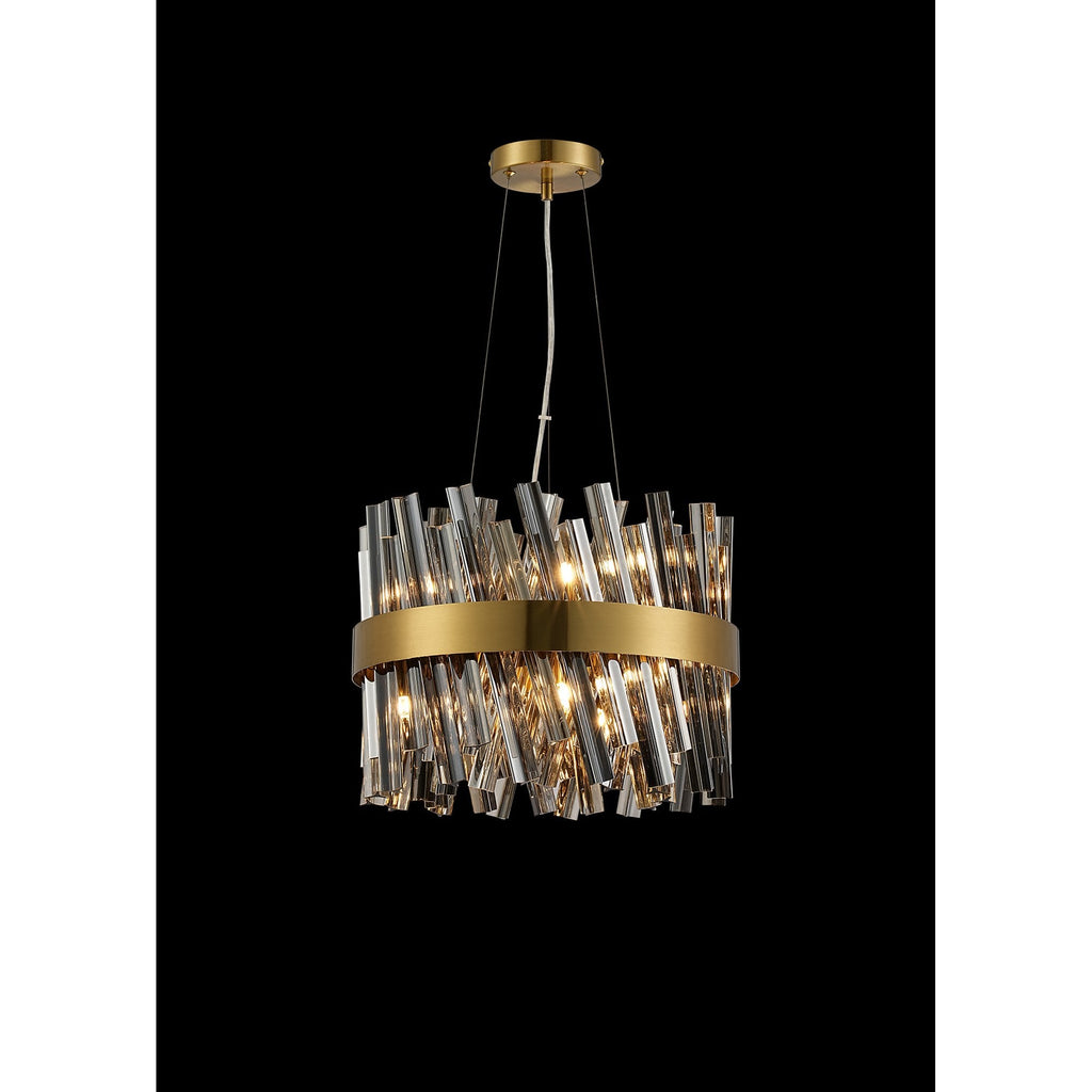 NL9498BR/SM9 Kaffer 10 Light Round Pendant Brass Smoke