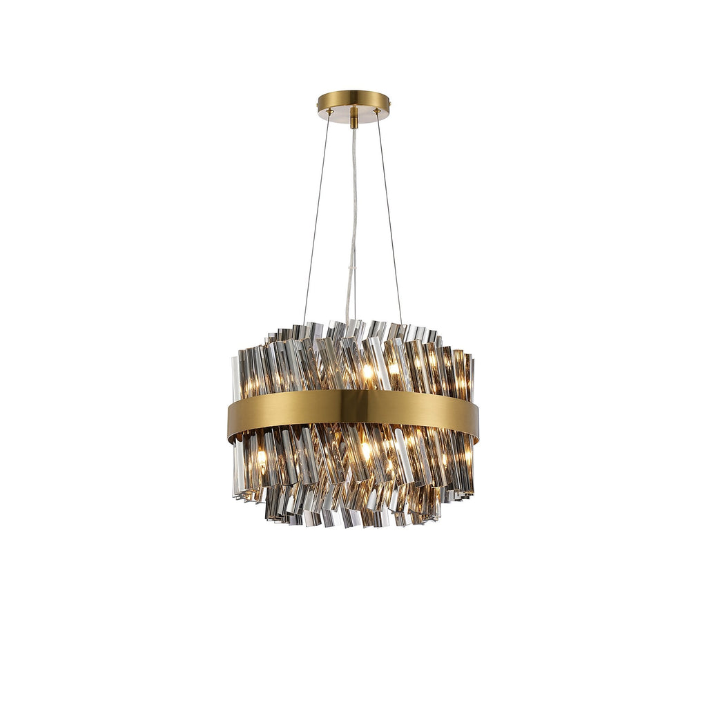 NL9498BR/SM9 Kaffer 10 Light Round Pendant Brass Smoke