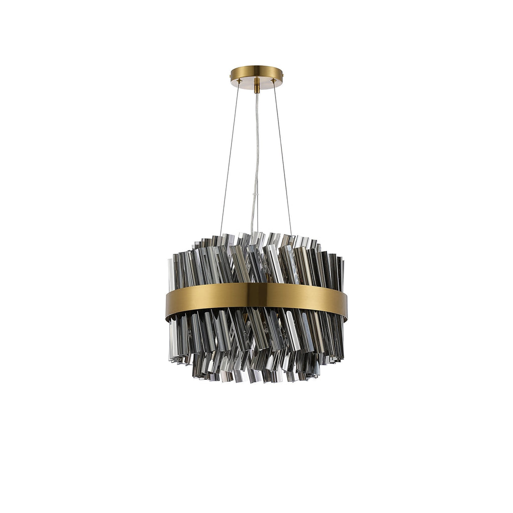 NL9498BR/SM9 Kaffer 10 Light Round Pendant Brass Smoke