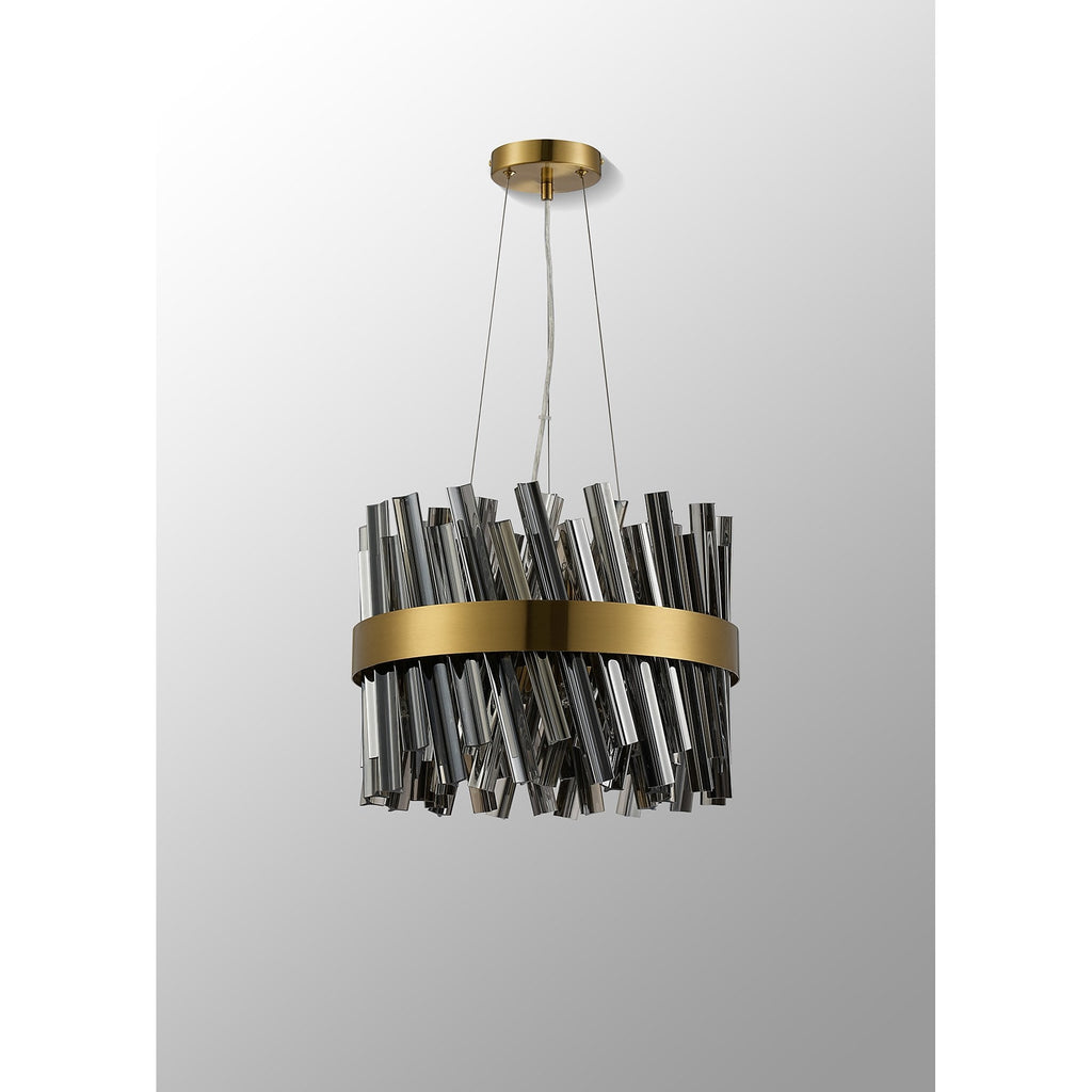 NL9498BR/SM9 Kaffer 10 Light Round Pendant Brass Smoke