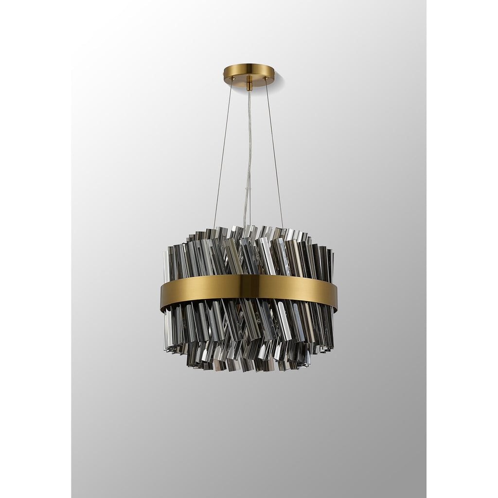 NL9498BR/SM9 Kaffer 10 Light Round Pendant Brass Smoke