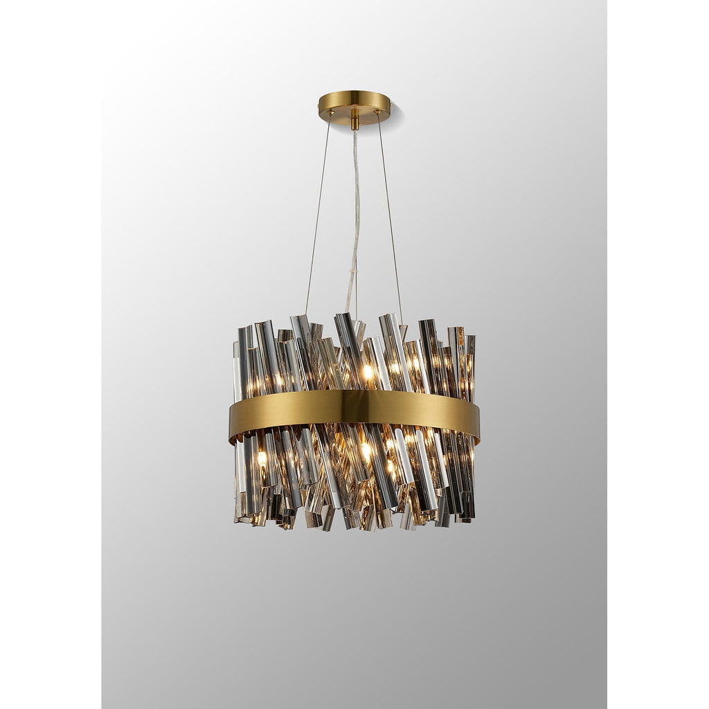 NL9498BR/SM9 Kaffer 10 Light Round Pendant Brass Smoke