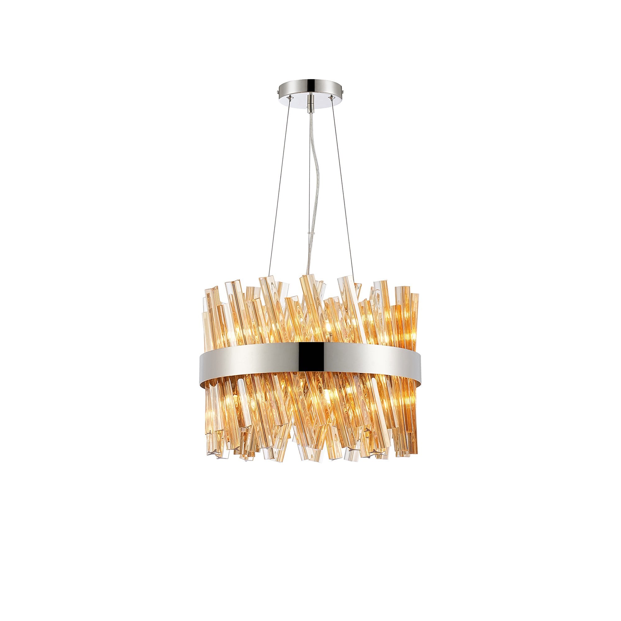 NL9498PN/AM9 Kaffer 10 Light Round Pendant Polished Nickel Amber