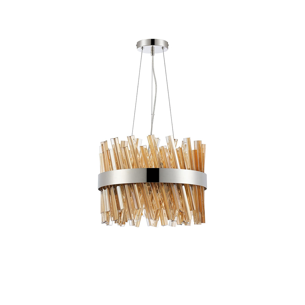 NL9498PN/AM9 Kaffer 10 Light Round Pendant Polished Nickel Amber