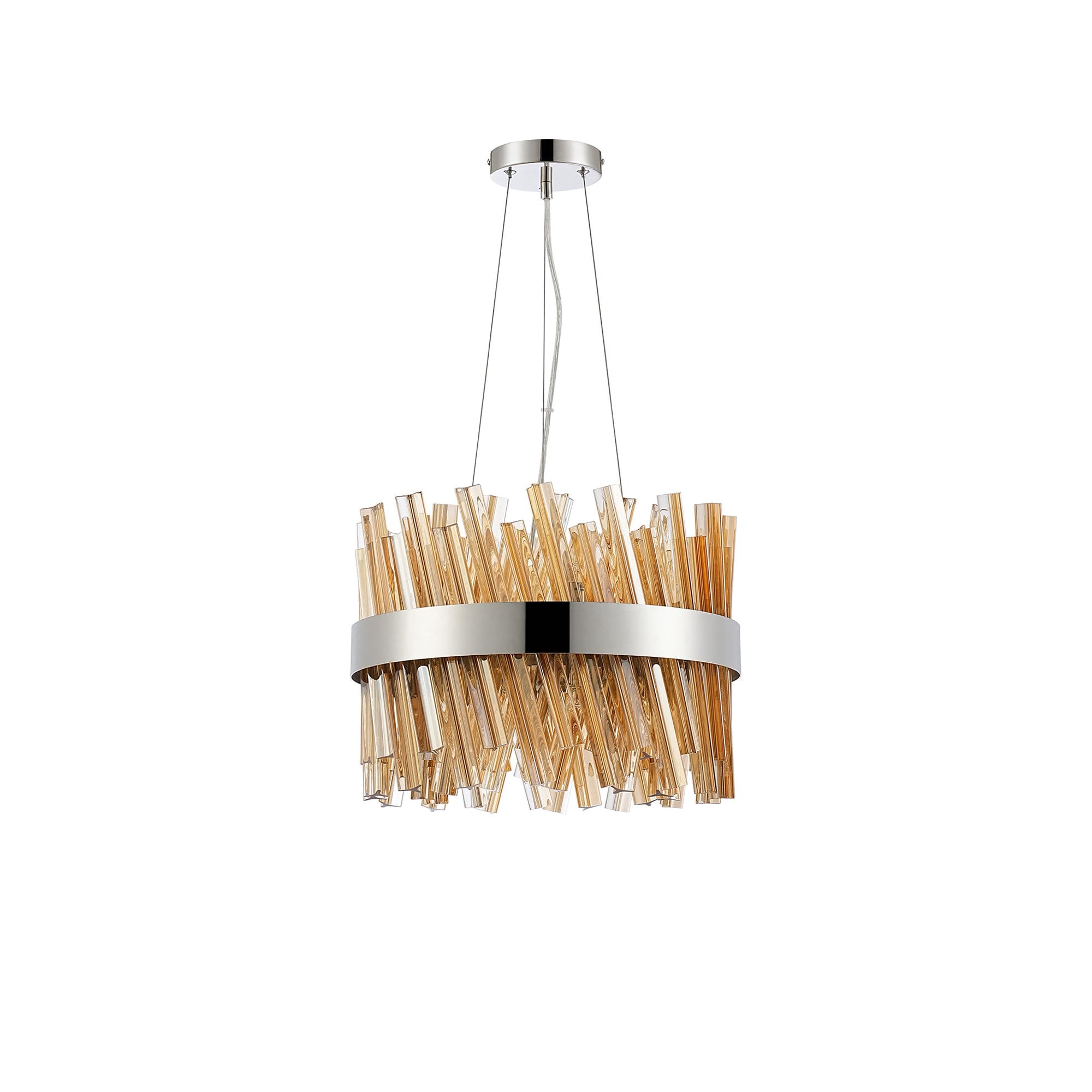 NL9498PN/AM9 Kaffer 10 Light Round Pendant Polished Nickel Amber