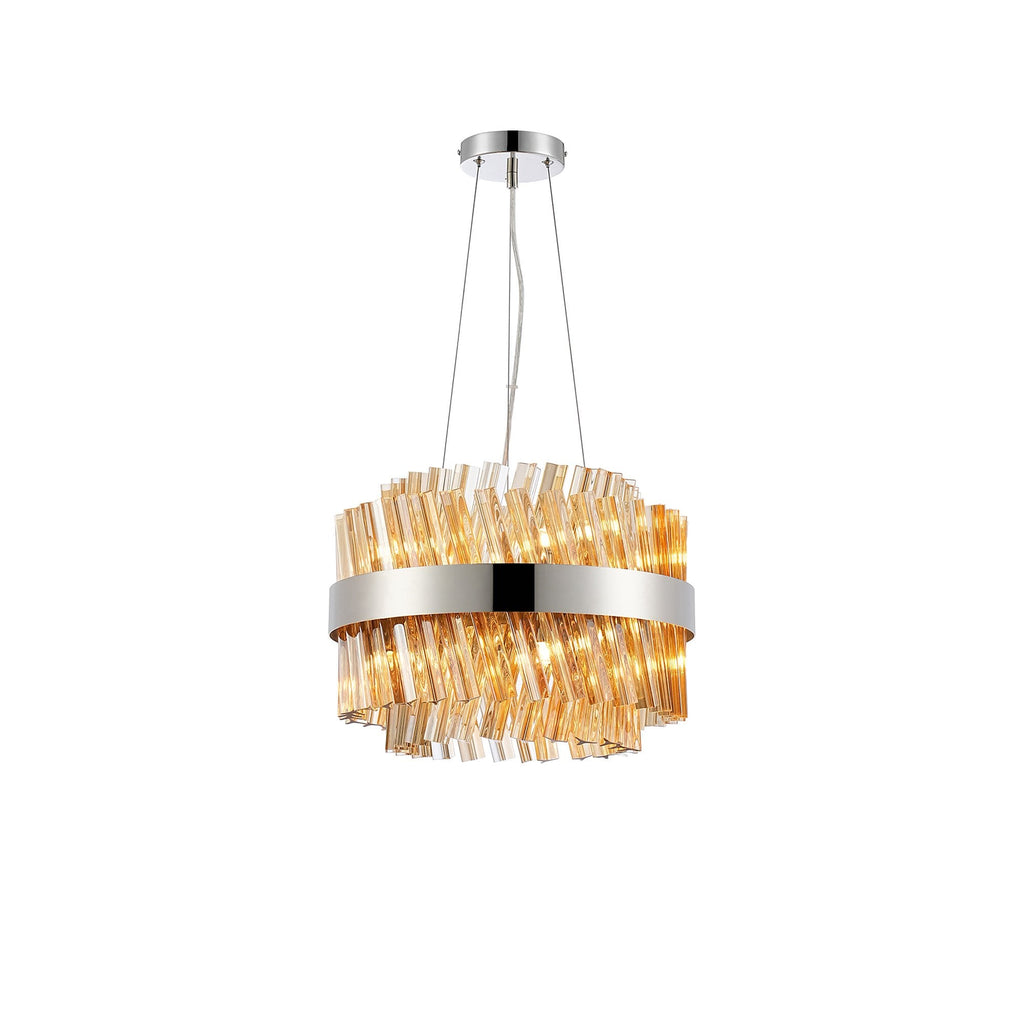 NL9498PN/AM9 Kaffer 10 Light Round Pendant Polished Nickel Amber