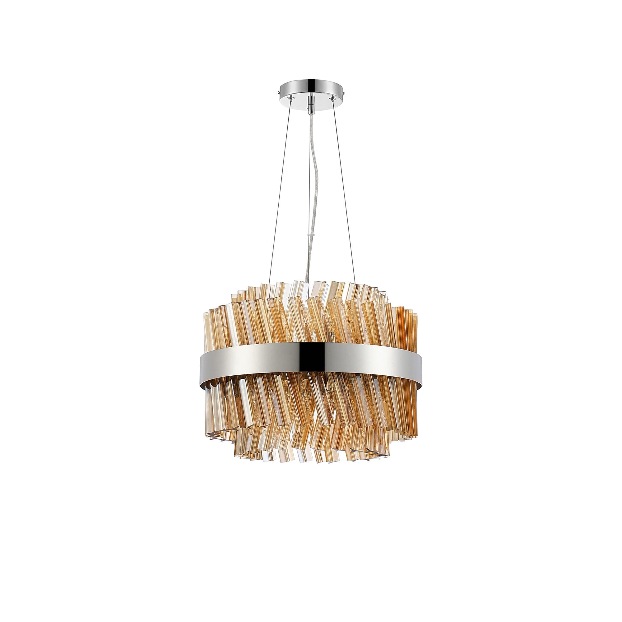 NL9498PN/AM9 Kaffer 10 Light Round Pendant Polished Nickel Amber