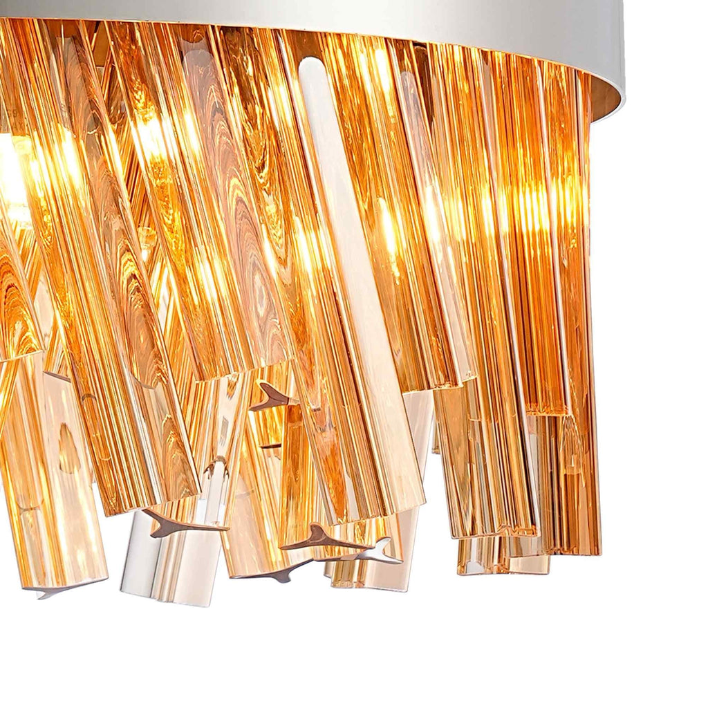 NL9498PN/AM9 Kaffer 10 Light Round Pendant Polished Nickel Amber