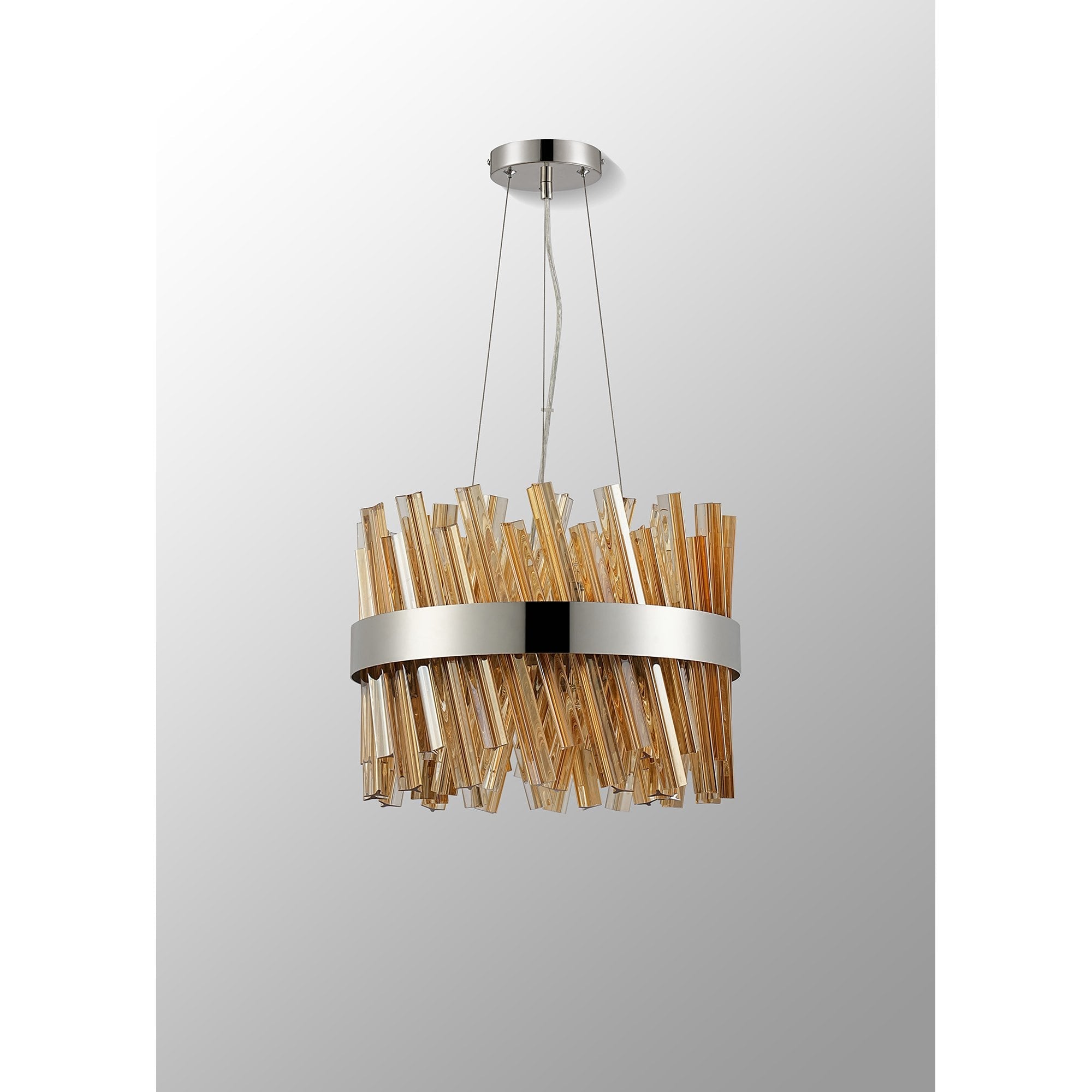 NL9498PN/AM9 Kaffer 10 Light Round Pendant Polished Nickel Amber