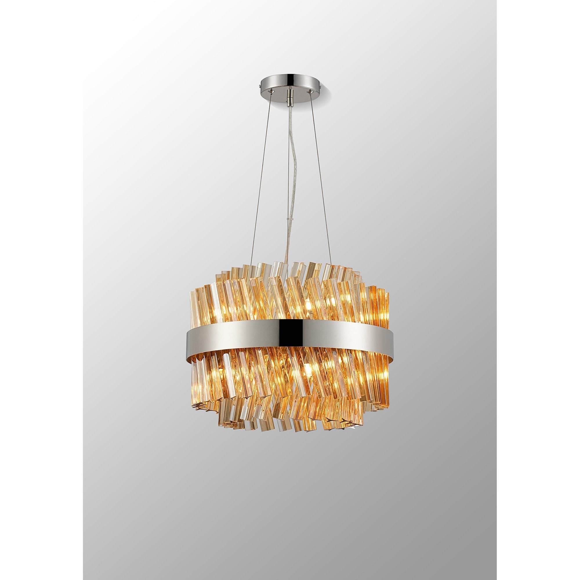 NL9498PN/AM9 Kaffer 10 Light Round Pendant Polished Nickel Amber