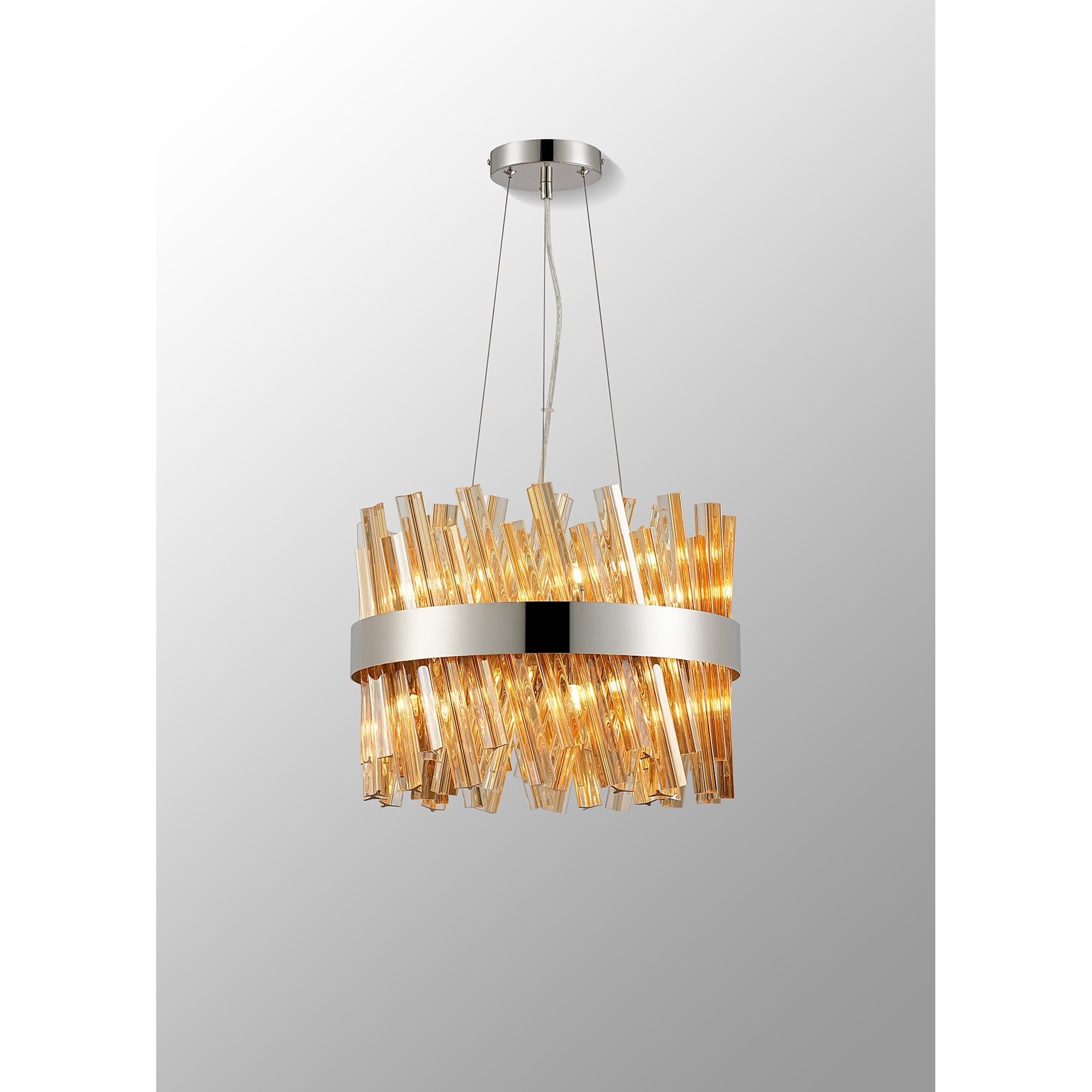 NL9498PN/AM9 Kaffer 10 Light Round Pendant Polished Nickel Amber