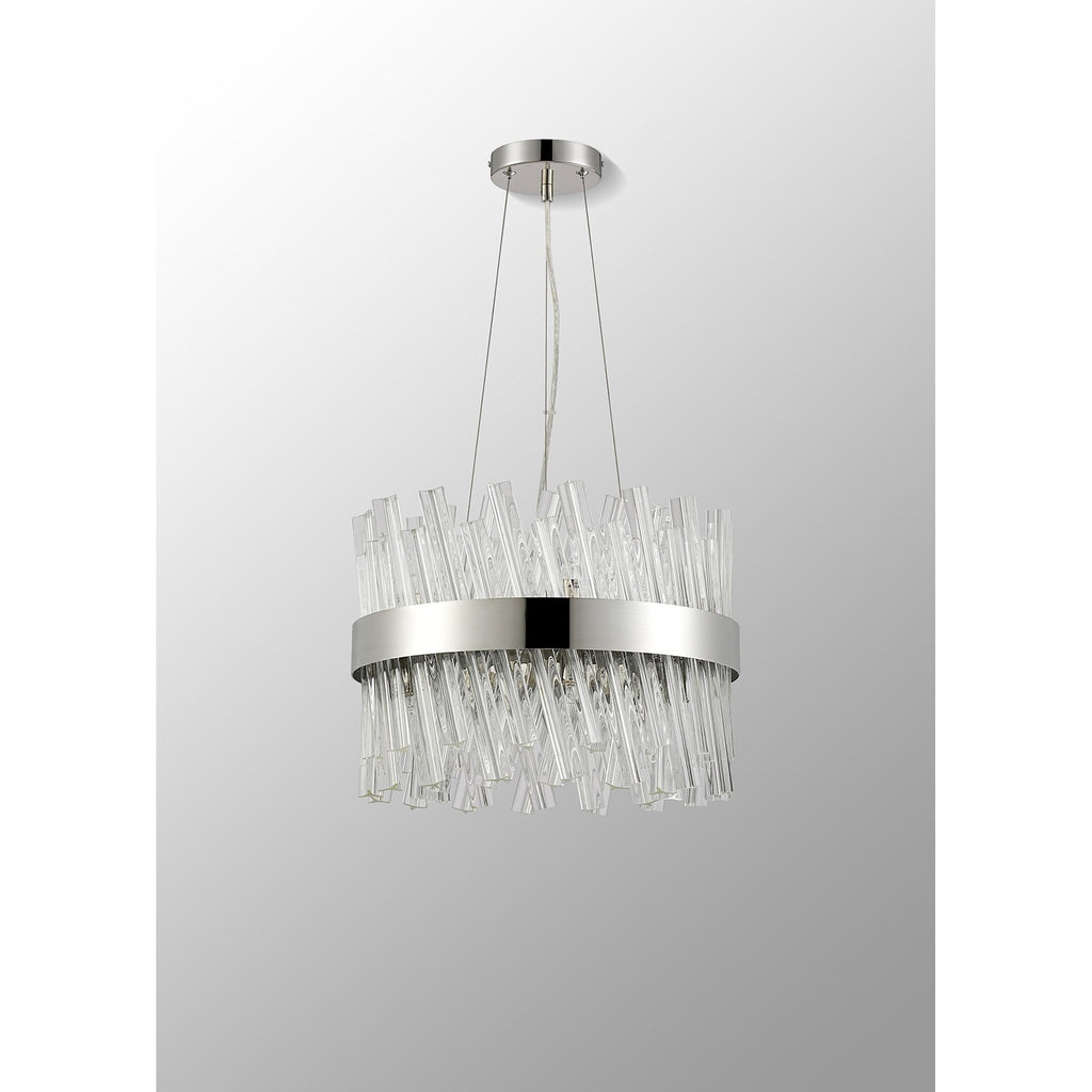 NL9498PN/CL9 Kaffer 10 Light Round Pendant Polished Nickel Clear
