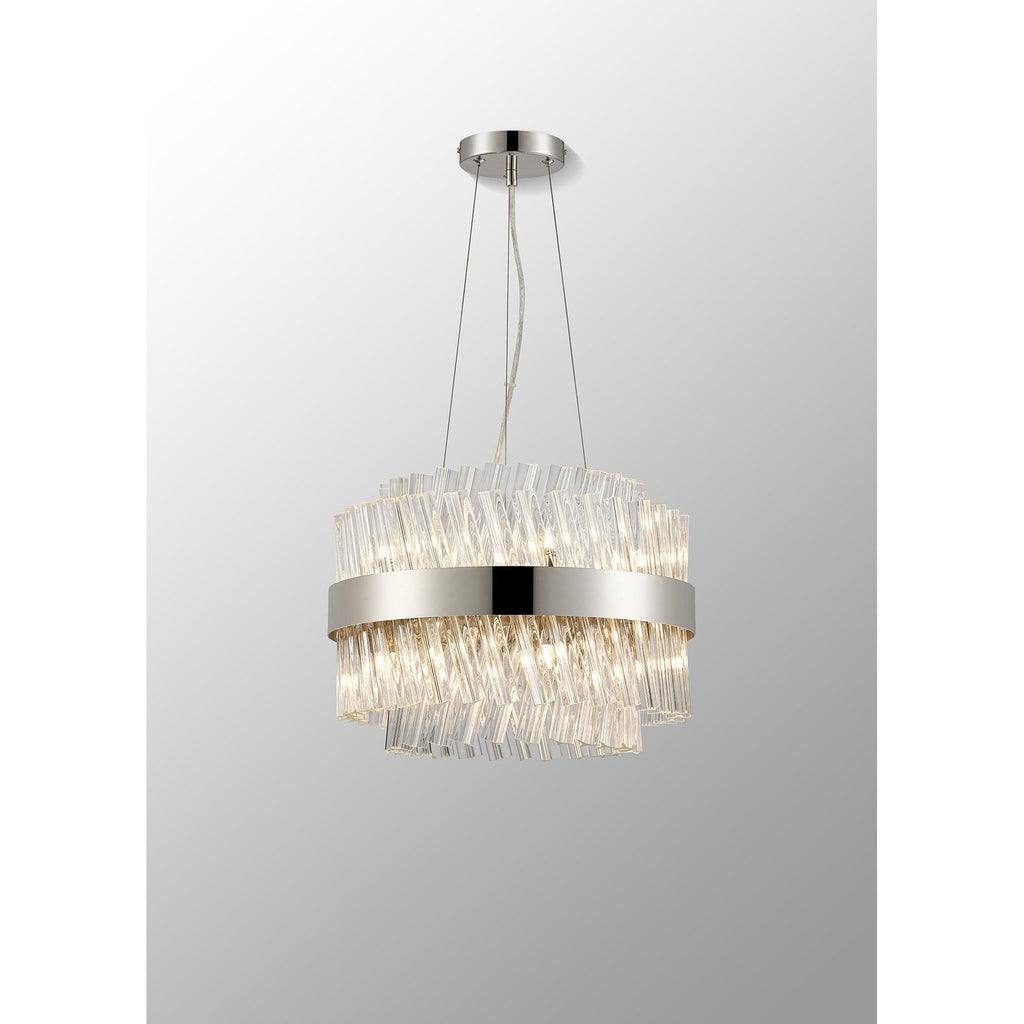 NL9498PN/CL9 Kaffer 10 Light Round Pendant Polished Nickel Clear
