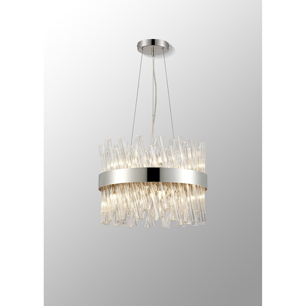 NL9498PN/CL9 Kaffer 10 Light Round Pendant Polished Nickel Clear