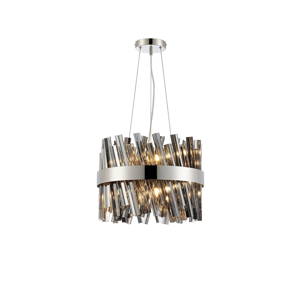 NL9498PN/SM9 Kaffer 10 Light Round Pendant Polished Nickel Smoke