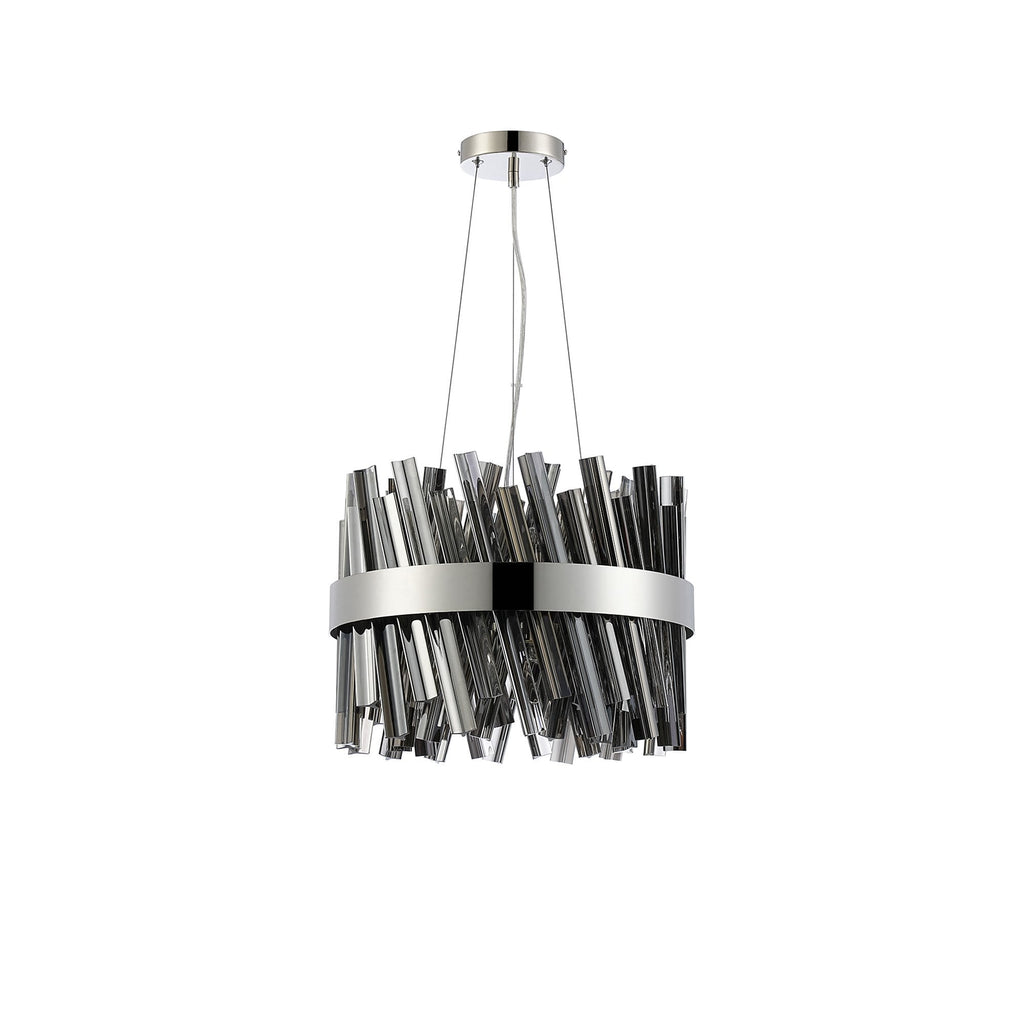 NL9498PN/SM9 Kaffer 10 Light Round Pendant Polished Nickel Smoke