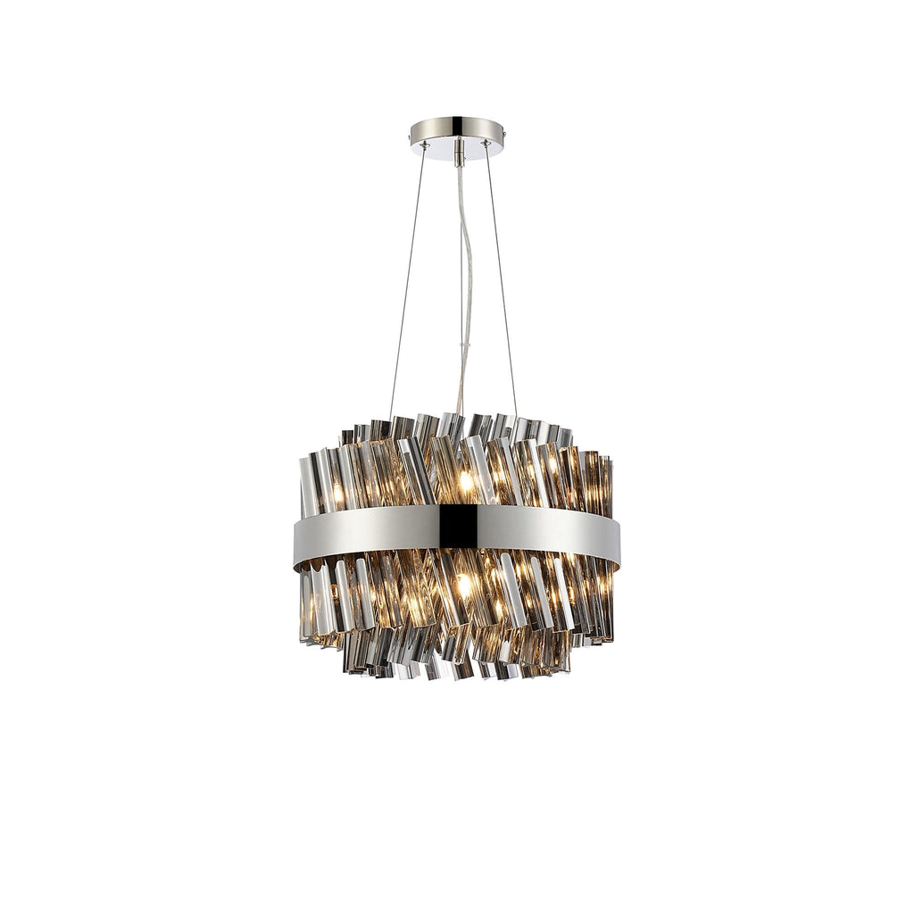 NL9498PN/SM9 Kaffer 10 Light Round Pendant Polished Nickel Smoke