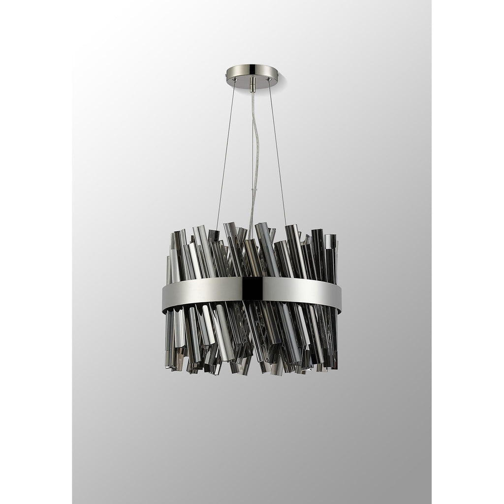 NL9498PN/SM9 Kaffer 10 Light Round Pendant Polished Nickel Smoke