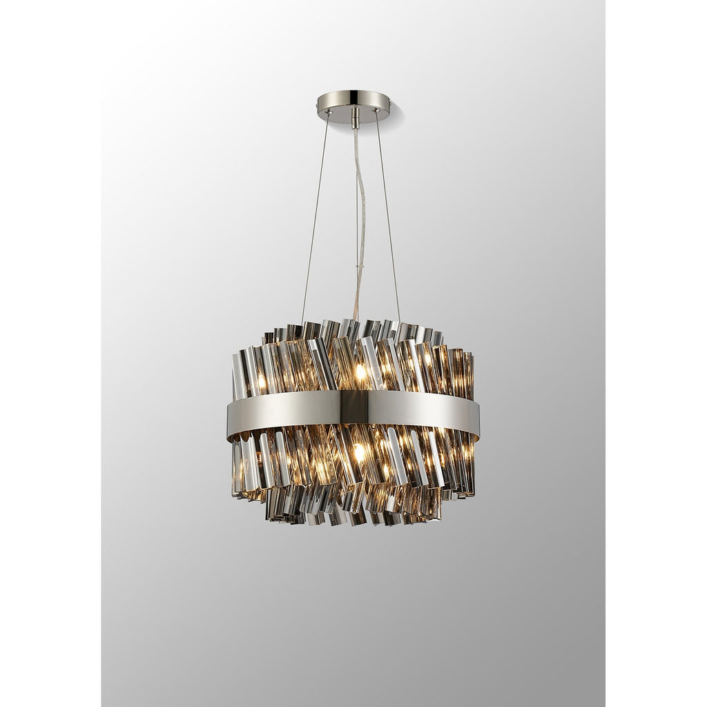 NL9498PN/SM9 Kaffer 10 Light Round Pendant Polished Nickel Smoke