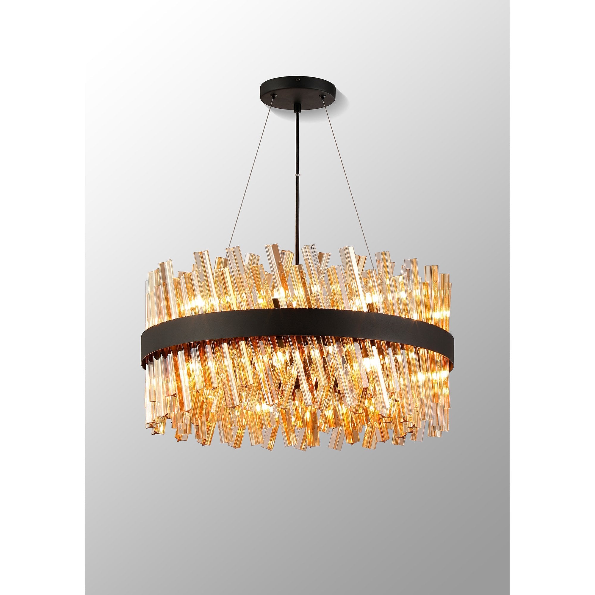 NL9500BL/AM9 Kaffer 18 Light Round Pendant Satin Black Amber
