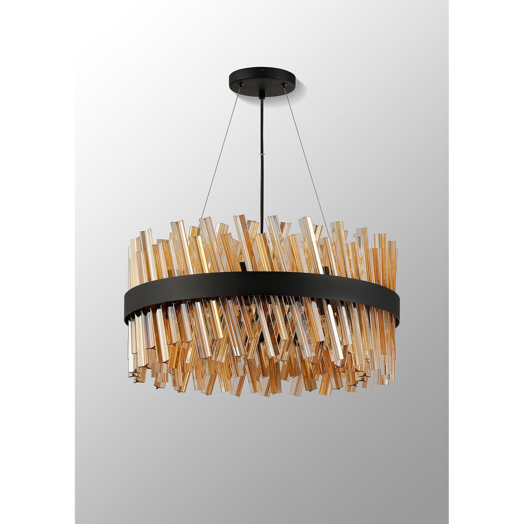 NL9500BL/AM9 Kaffer 18 Light Round Pendant Satin Black Amber