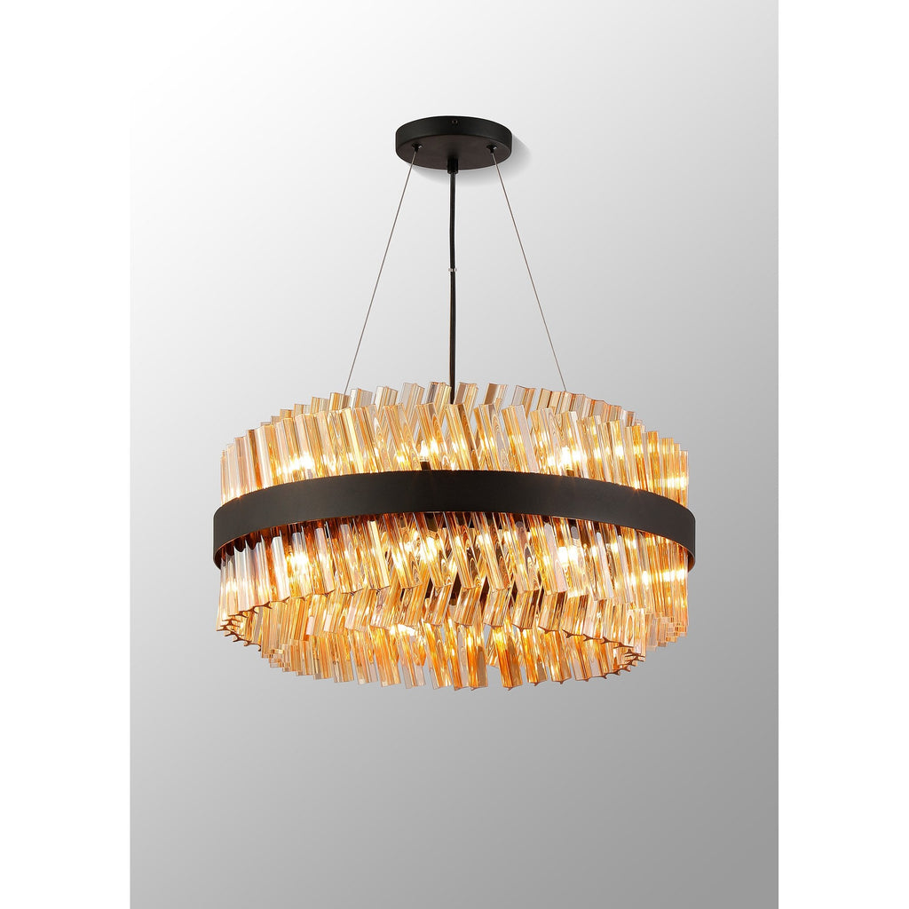 NL9500BL/AM9 Kaffer 18 Light Round Pendant Satin Black Amber