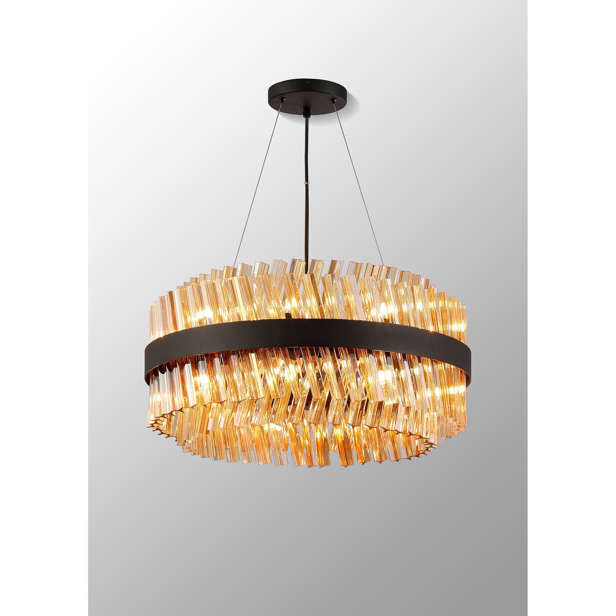 NL9500BL/AM9 Kaffer 18 Light Round Pendant Satin Black Amber