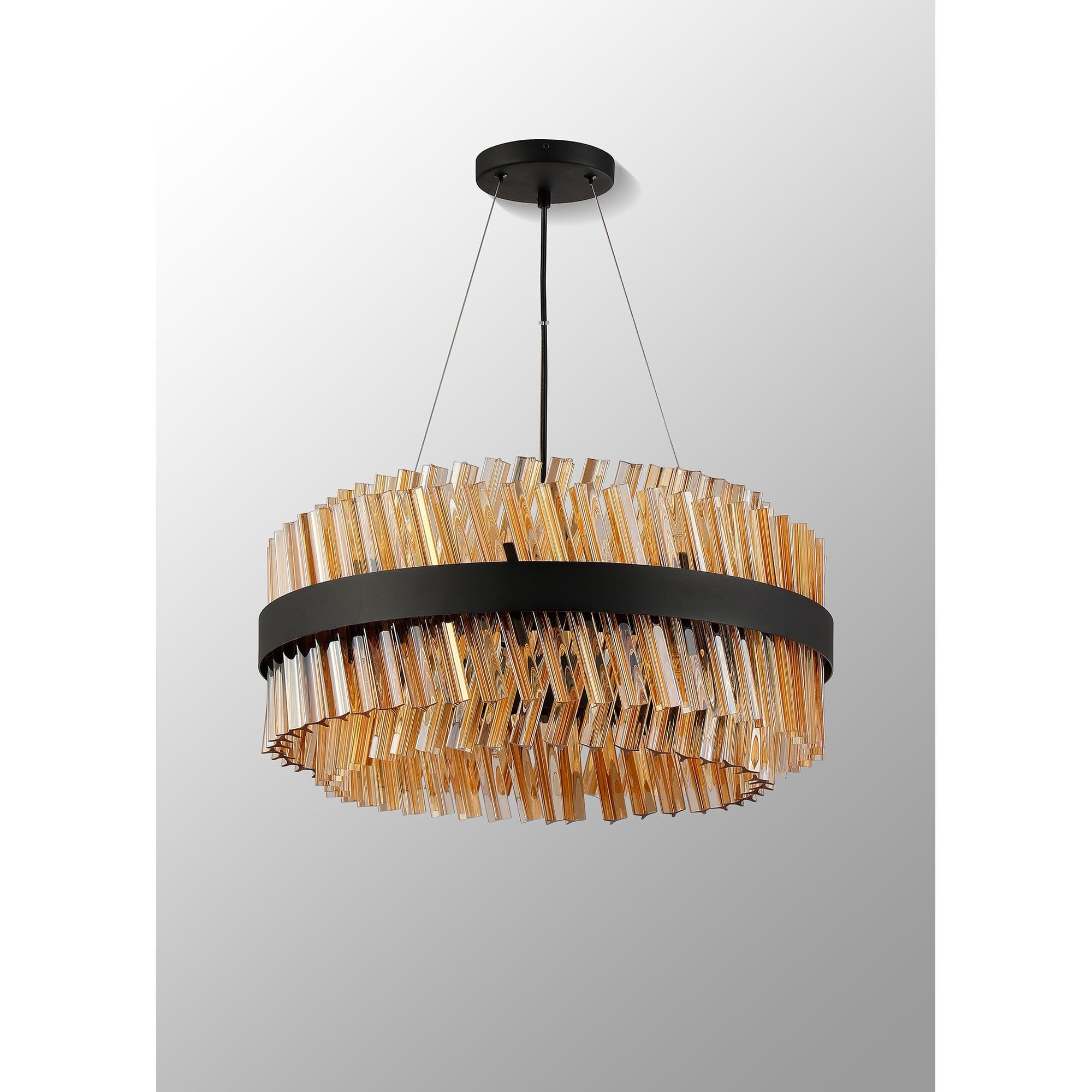 NL9500BL/AM9 Kaffer 18 Light Round Pendant Satin Black Amber
