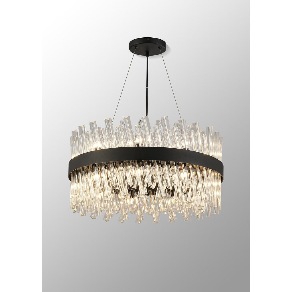 NL9500BL/CL9 Kaffer 18 Light Round Pendant Satin Black Clear