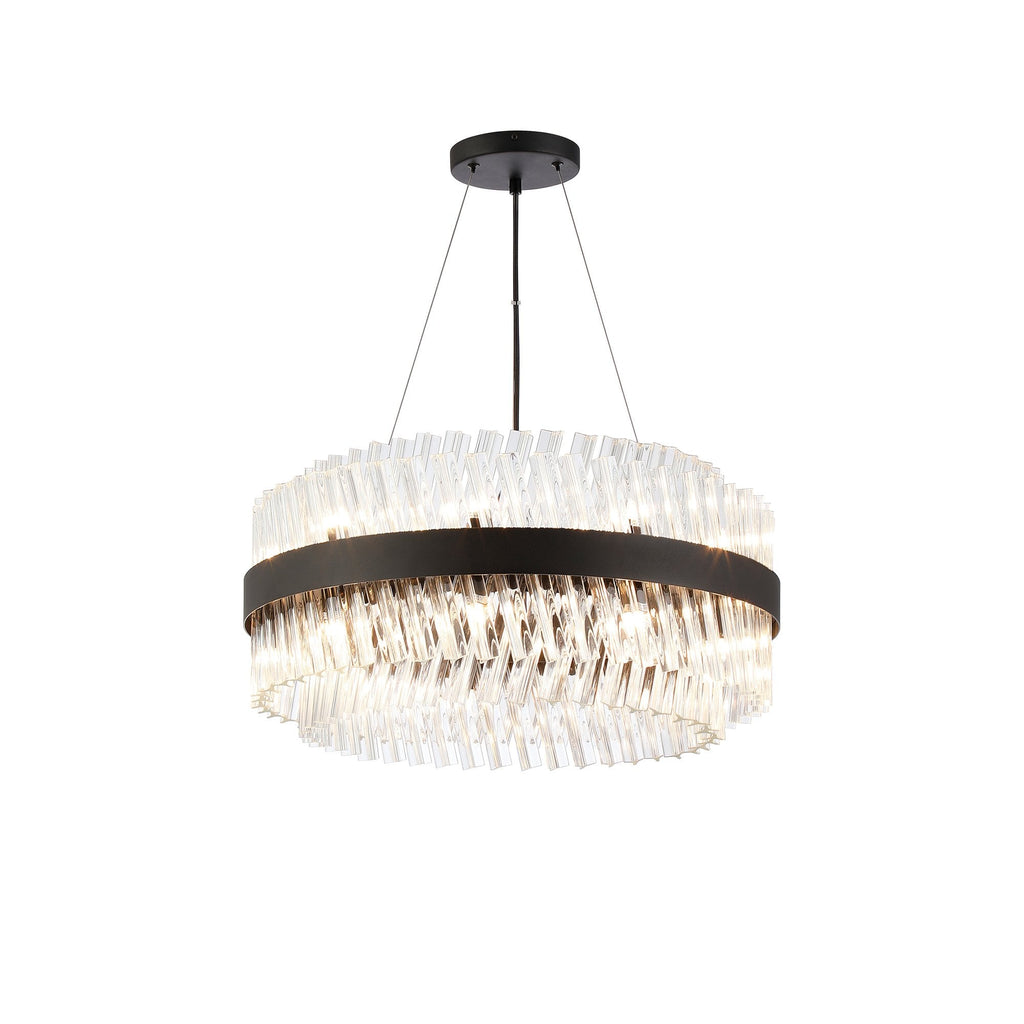 NL9500BL/CL9 Kaffer 18 Light Round Pendant Satin Black Clear