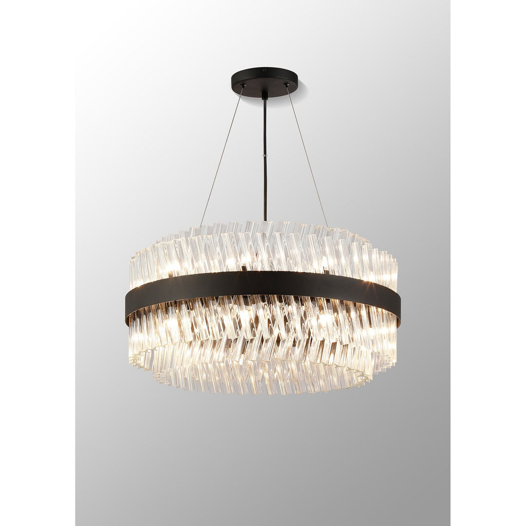NL9500BL/CL9 Kaffer 18 Light Round Pendant Satin Black Clear