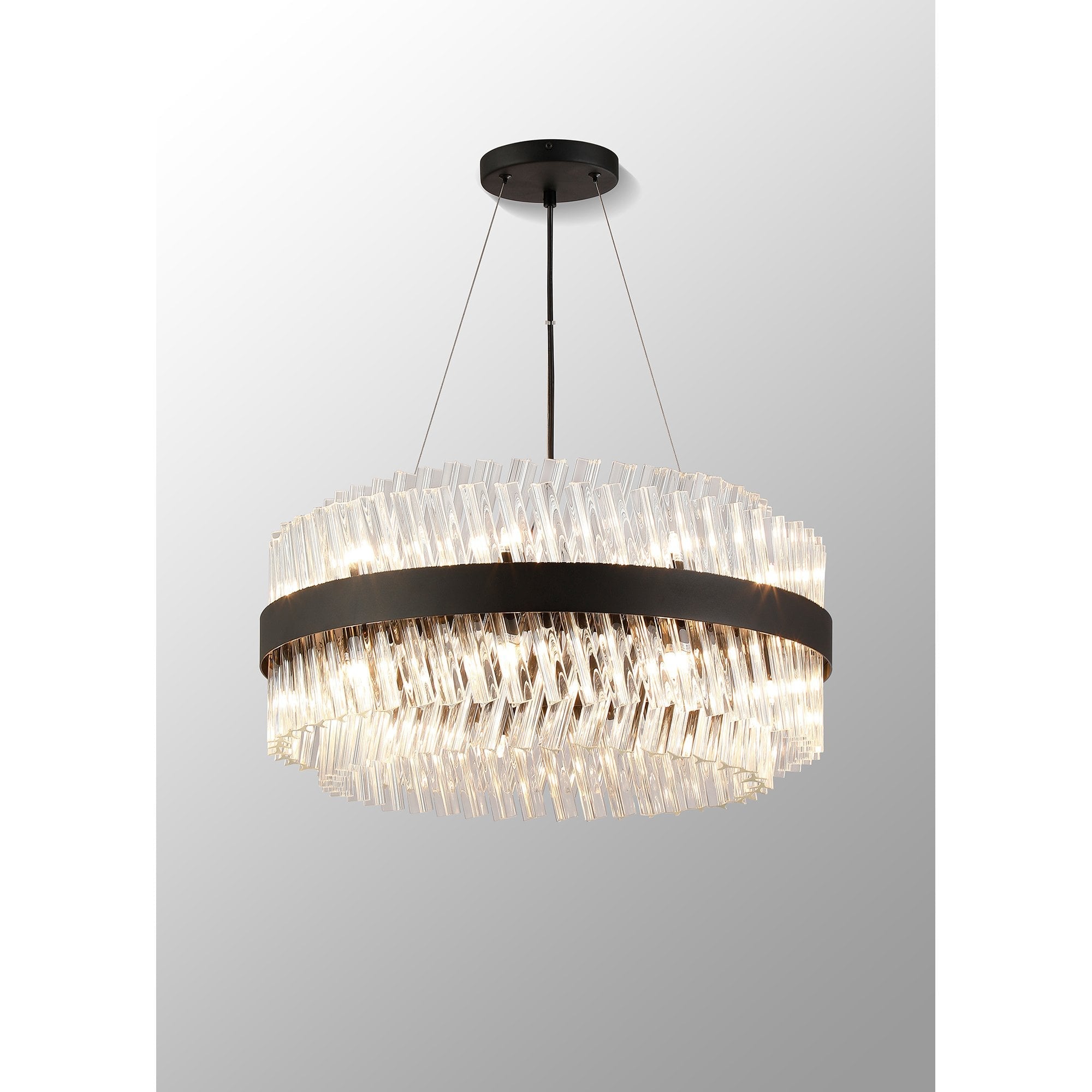 NL9500BL/CL9 Kaffer 18 Light Round Pendant Satin Black Clear