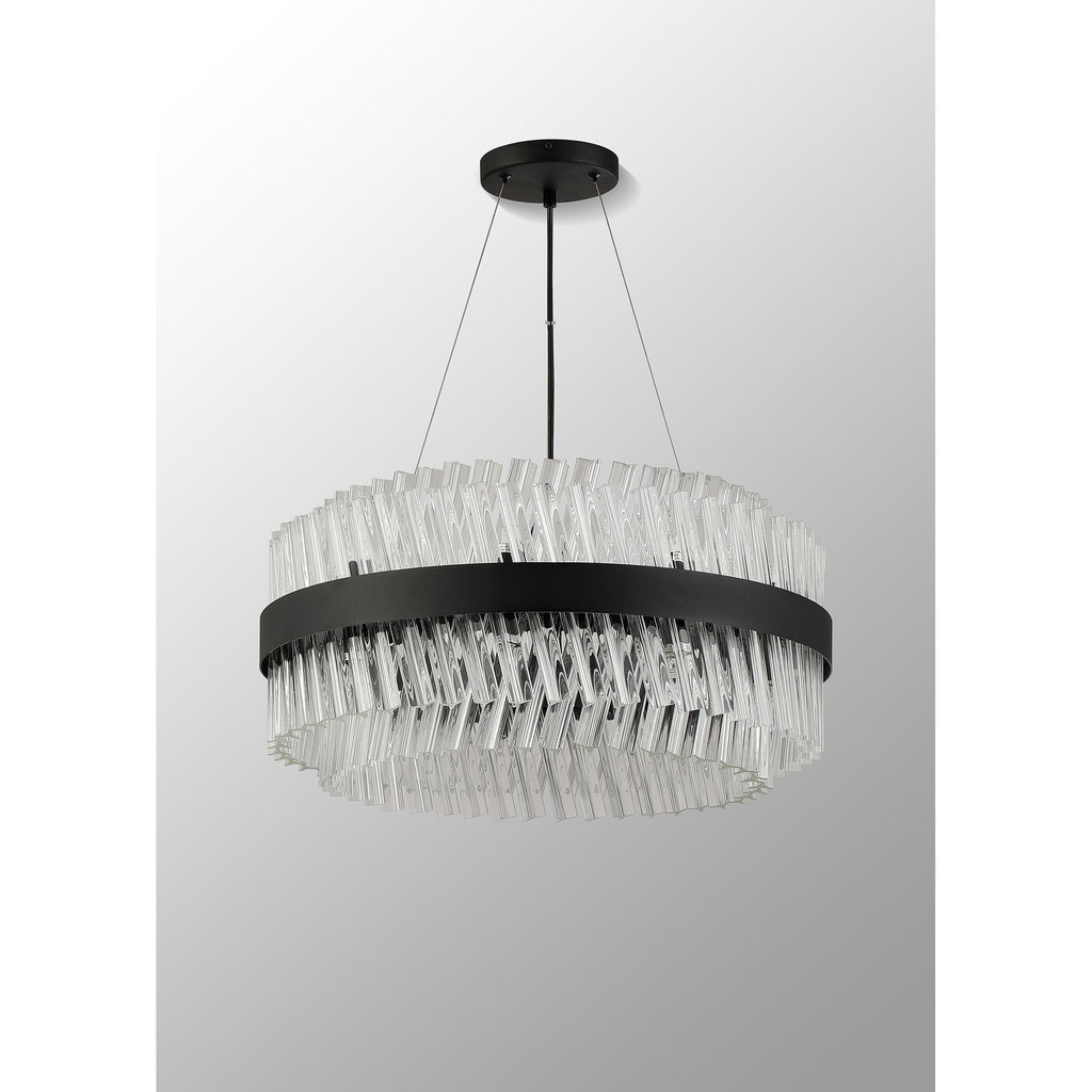 NL9500BL/CL9 Kaffer 18 Light Round Pendant Satin Black Clear