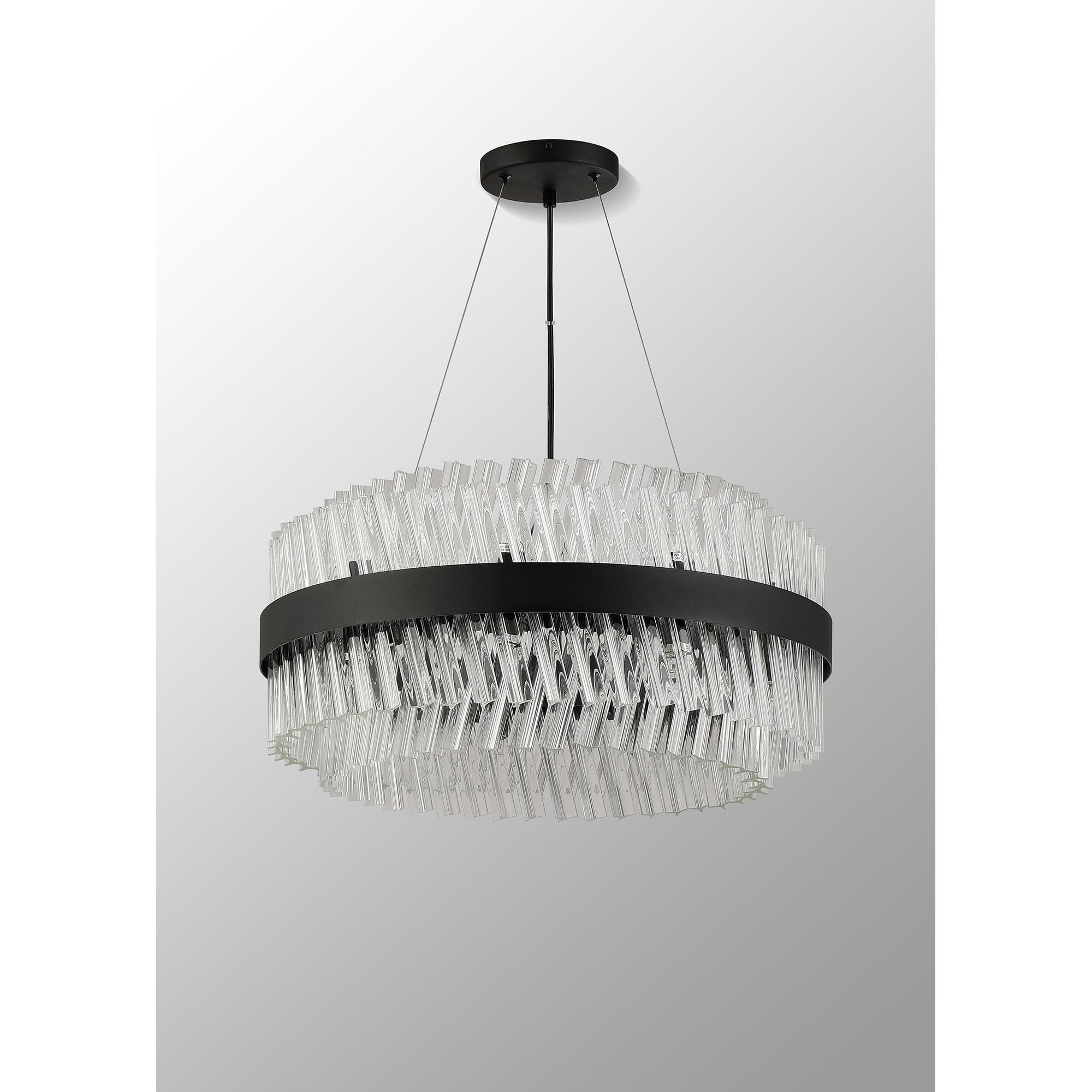 NL9500BL/CL9 Kaffer 18 Light Round Pendant Satin Black Clear