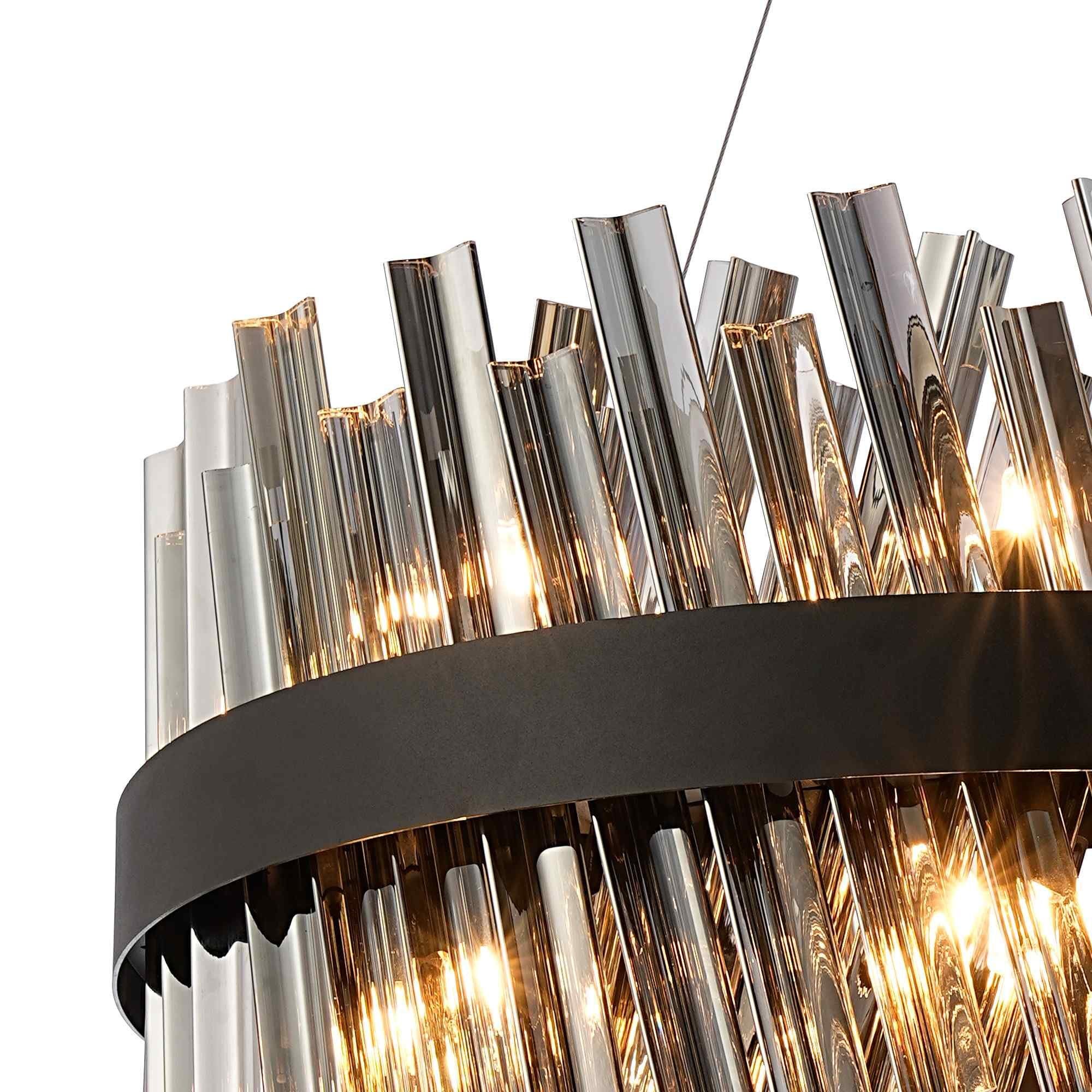 NL9500BL/SM9 Kaffer 18 Light Round Pendant Satin Black Smoke